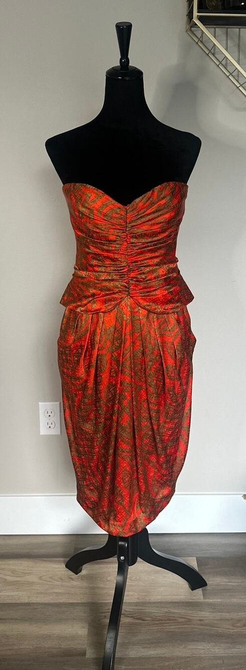 Anne Klein Strapless Red and Gold Cocktail Dress
